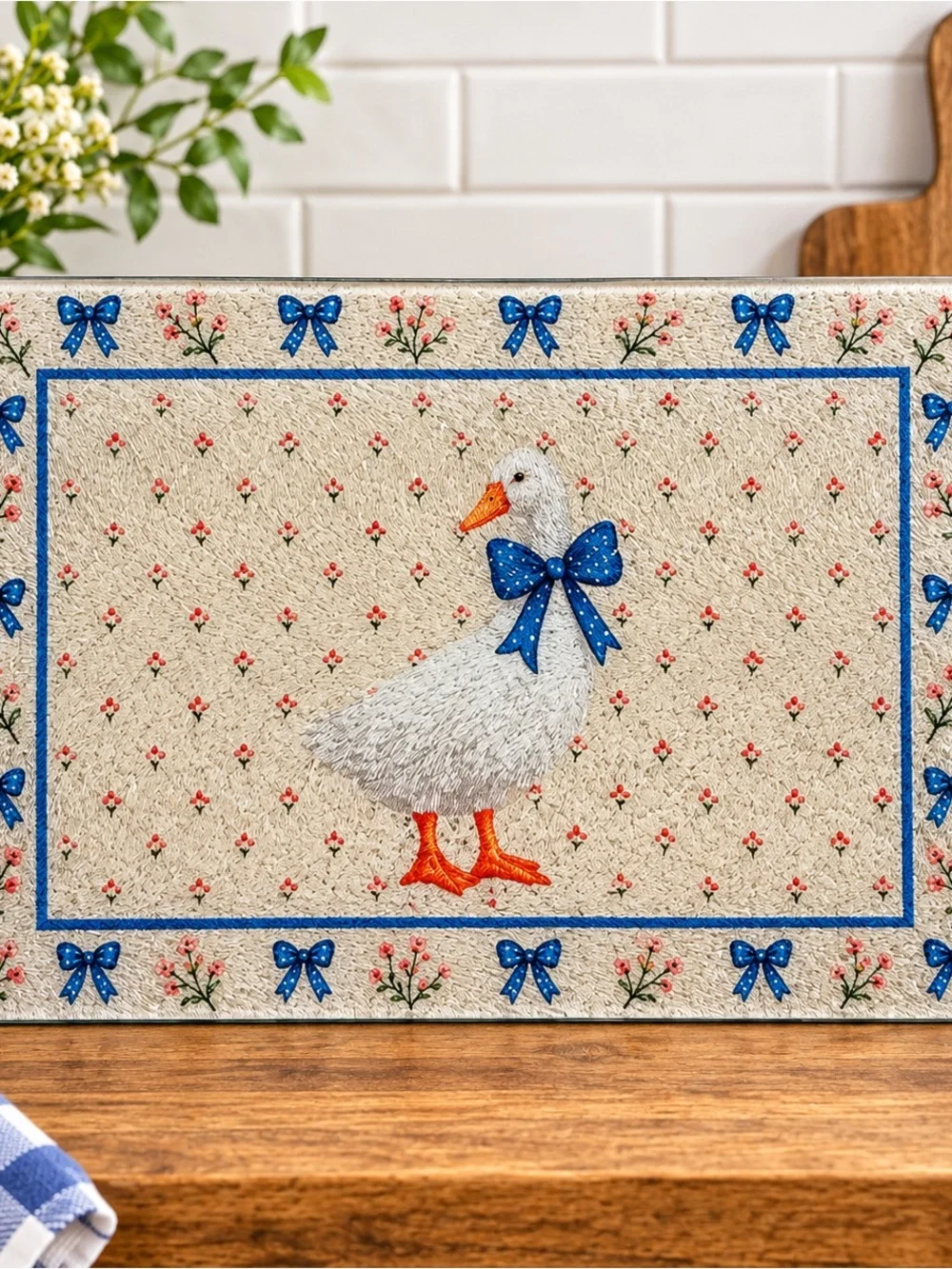 11x8 inch Decorative Goose Cutting Board in Blue and Cream